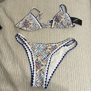 2 pcs set triangle too blue floral bikini